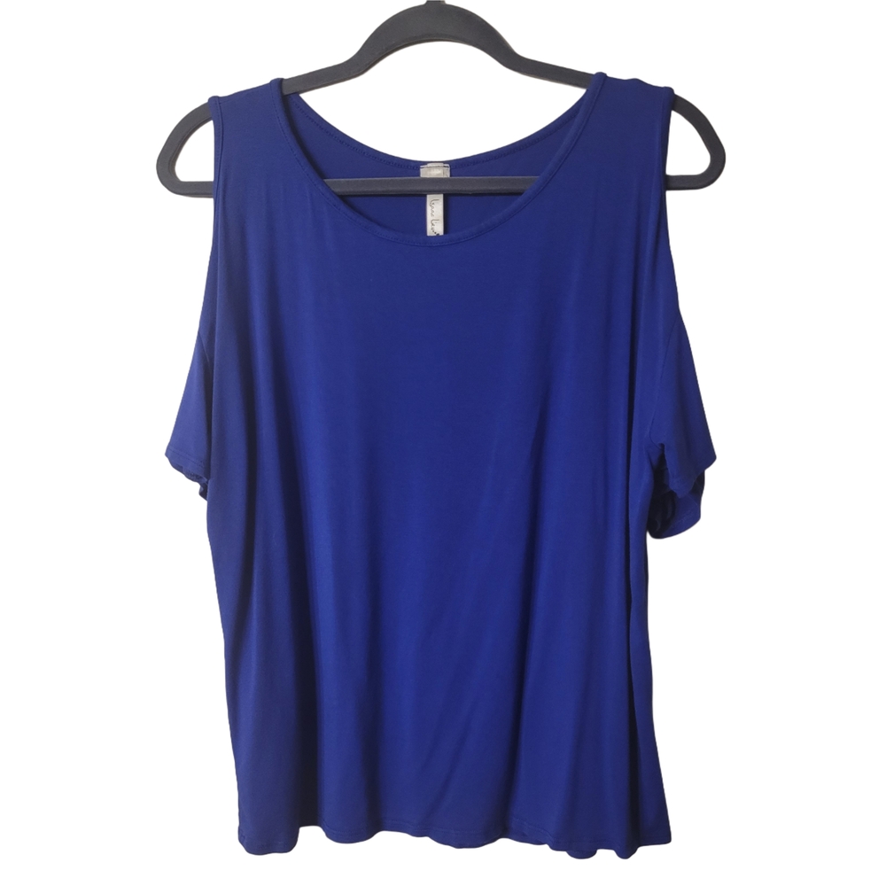 Blue Cut Out Short Sleeve Blouse Size XL